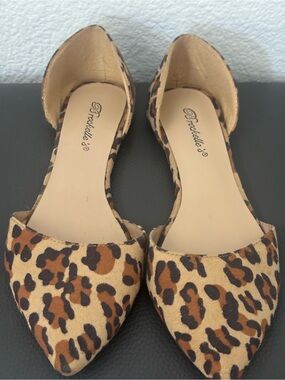Breckelles Leopard Print Pointed D'Orsay Flats - Tan/Brown/Black